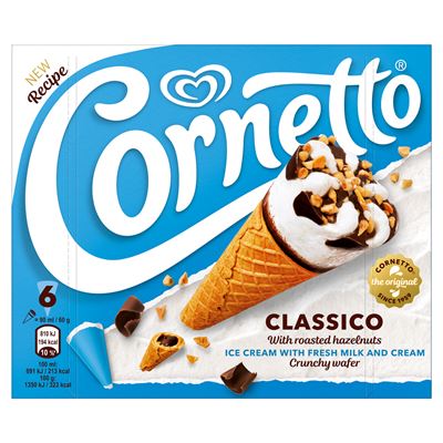 Cornetto Classico vanília ízű jégkrém kakaós bevonatú ostyatölcsérben 6 x 60 g (360 g)