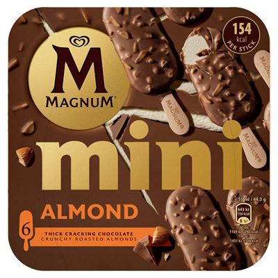 MAGNUM Mini vaníliás jégkrém tejcsokoládé bevonattal és mandula darabkákkal 6 x 55 ml (330 ml)