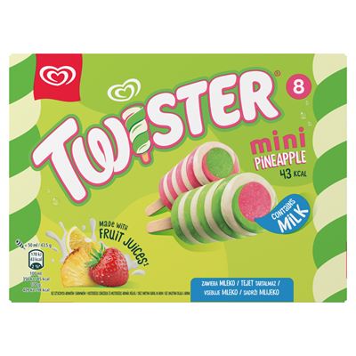 TWISTER Mini ananász ízű jégkrém eper-citrom ízű vizes és lime jégkrémmel 8 x 50 ml (400 ml)