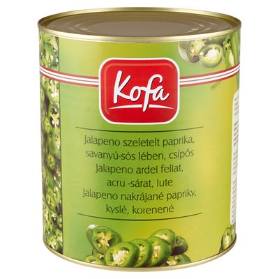 Kofa Premium Csípős,Szeletelt Jalapeno Paprika Savanyú-sós Lében 2,9 kg