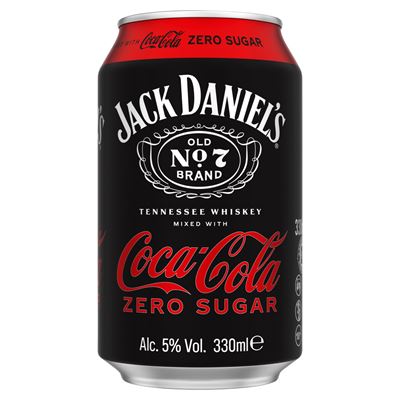 JACK DANIEL'S Tennessee Whiskey és Coca Cola Zero Alkoholos Szénsavas Ital Édesítőszerekkel 5% 330 ml