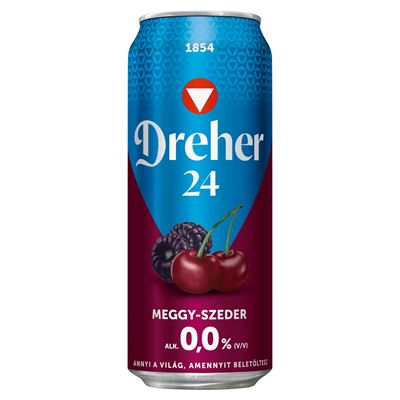 Dreher 24 Meggy-Szeder Alkoholmentes Világos Sör és Meggy-szeder Ízű Ital Keveréke 0,0% 500 ml