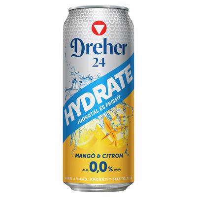 Dreher 24 Hydrate Alkoholmentes Világos Sör és Mangó-citrom ízű Ital Keveréke 0,0% 500 ml