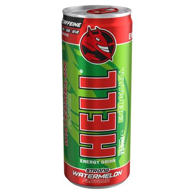 HELL Strong görögdinnye- és tuttifruttiízű koffeintartalmú, szénsavas ital 250 ml