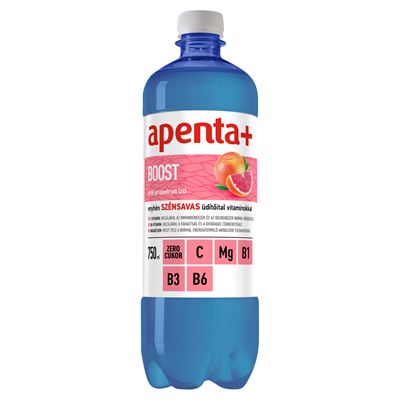 apenta + Boost pink grapefruit ízű, enyhén szénsavas, energiamentes üdítőital édesítőszerekkel 750 ml