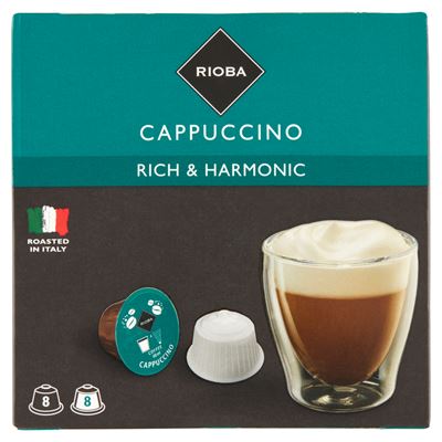 RIOBA Cappuccino Kapszula Őrölt Kávé és Sovány Tejporral, Cukorral 2 x 8 db 192 g