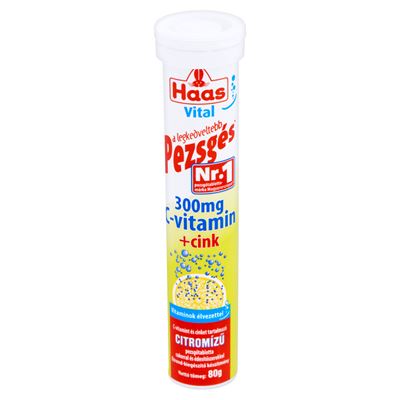 Haas Vital 300 mg C-vitamin + Cink citromízű étrend-kiegészítő pezsgőtabletta 80 g