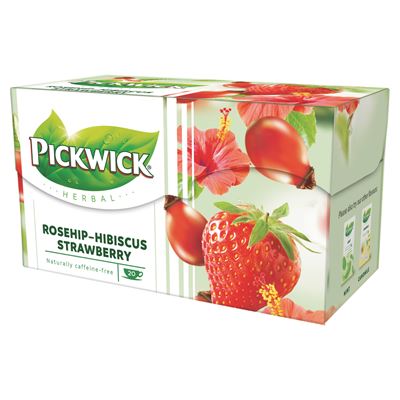 PICKWICK Herbal Goodness eperízű csipkebogyó tea hibiszkusszal, eperdarabokkal 20 filter 50 g