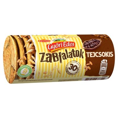 Győri Édes Zabfalatok tejcsokoládéval talpán mártott, zabpelyhes, omlós keksz 215 g