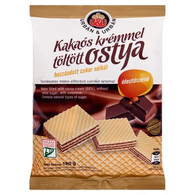 Urban LoveFree hozzáadott cukor nélküli kakaós krémmel töltött ostya édesítőszerrel 180 g