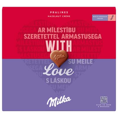 Milka alpesi tej felhasználásával készült tejcsokoládé praliné mogyorós krémtöltelékkel 110 g