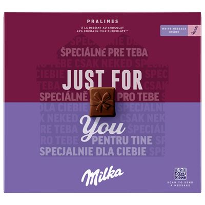 Milka Just for You magas kakaótartalmú tejcsokoládé praliné kakaós krémtöltelékkel 110 g