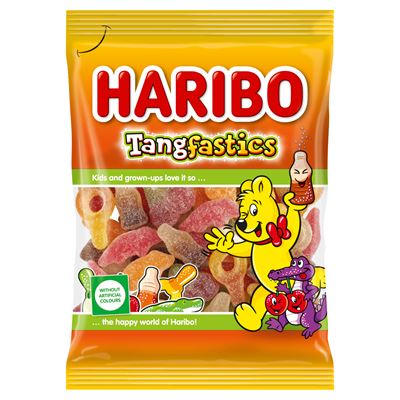 HARIBO Tangfastics gyümölcsízű gumicukorka keverék, részben kóla ízesítéssel 100 g