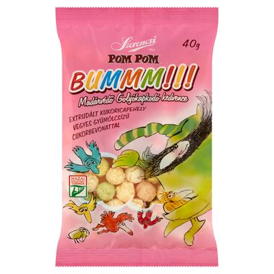 Szerencsi Pom Pom Bummm!!! Extrudált Kukoricapehely Vegyes Gyümölcsízű Cukorbevonattal 40 g
