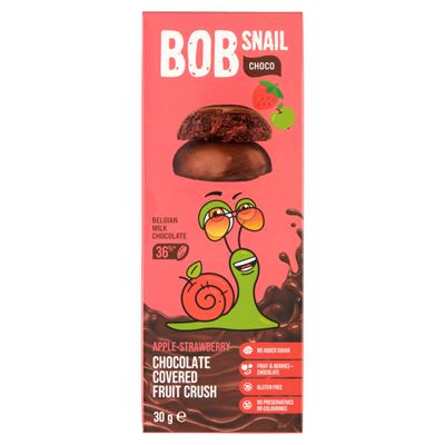 BOB SNAIL alma-eper gyümölcs snack belga tejcsokoládéba mártva, édesítőszerrel 30 g