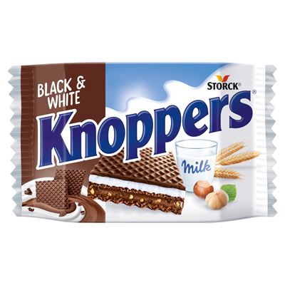 Knoppers BLACK&WHITE Tejes-mogyorós Töltött Ostya Kakaós Tejbevonóval Félig Mártva 25 g