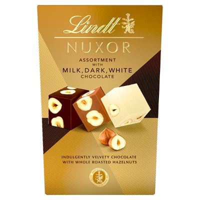 Lindt NUXOR Gianduja Csokoládéválogatás Tej Ét és Fehércsokoládé Egész Mogyoróval 150 g