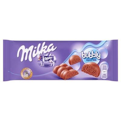Milka Bubbly alpesi tejcsokoládé levegőbuborékos tejcsokoládé töltelékkel 90 g