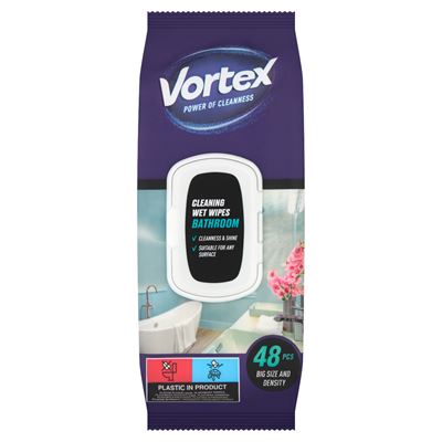 Vortex háztartási nedves törlőkendő fürdőszobai felületekre 48 db