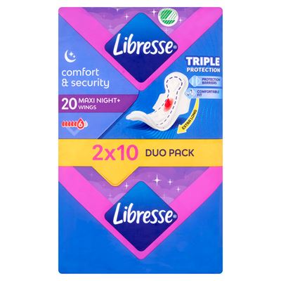 Libresse Comfort & Security Maxi Night+ egészségügyi betét éjszakai használatra 20 db