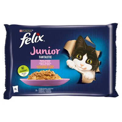 felix Purina Fantastic Junior csirkével/lazaccal aszpikban nedves macskaeledel 4 x 85 g