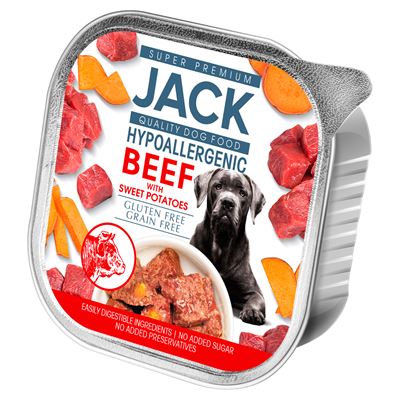 Jack Super Premium hipoallergén pástétom teljes értékű eledel marhahússal és édesburgonyával 150 g