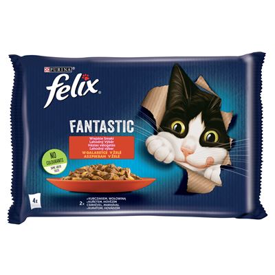 felix Purina Fantastic marhával/csirkével aszpikban nedves macskaeledel 4 x 85 g (340 g)