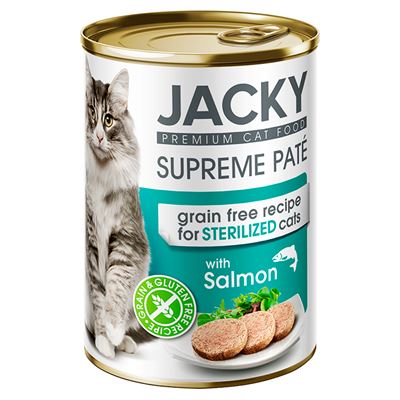 Jacky lazacban gazdag pástétom teljes értékű állateledel ivartalanított macskák számára 400 g