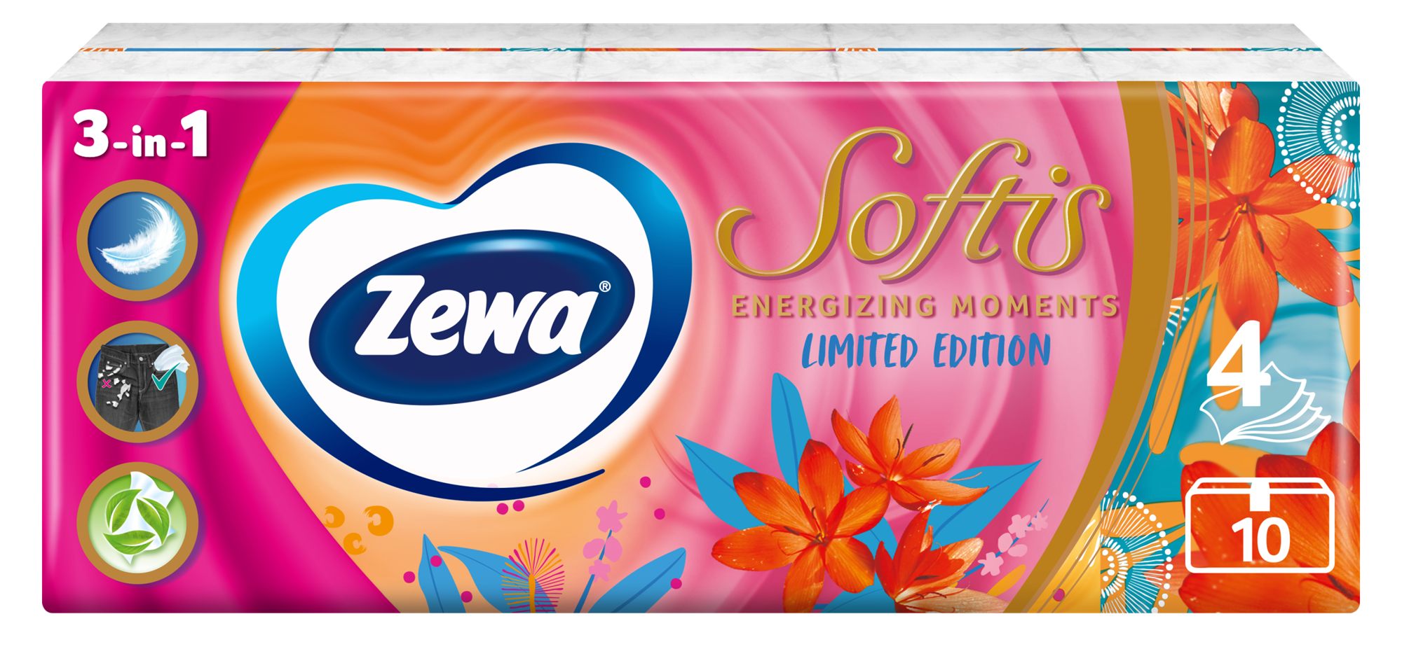 Zewa Softis 4 rétegű papír zsebkendő "Energizing Moments"