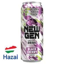 New Gen fekete cseresznye- és tuttifruttiízű, koffeintartalmú, szénsavas, alkoholmentes ital 500 ml