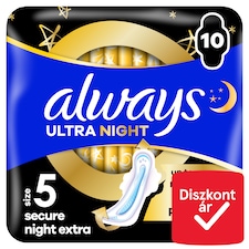 Always Ultra Secure Night Extra Egészségügyi Betét (5-ös Méret) Szárnyas Betét x 10]