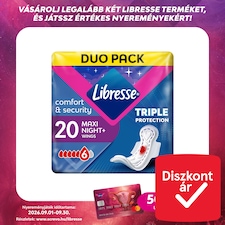 Libresse Maxi Night+ Comfort & Security egészségügyi betét éjszakai használatra 2 x 10 db