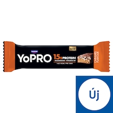 YoPro karamellízű fehérjeszelet, tejcsokoládé bevonattal, ropogós szójakészítménnyel 45 g