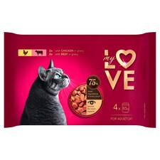 My Love teljes értékű szaftos eledel felnőtt macskák számára, csirke és marha szószban 4 x 85 g