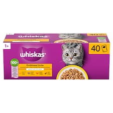 Whiskas 1+ Baromfi Lakomák teljes értékű nedves eledel felnőtt macskáknak 40 x 85 g (3,4 kg)