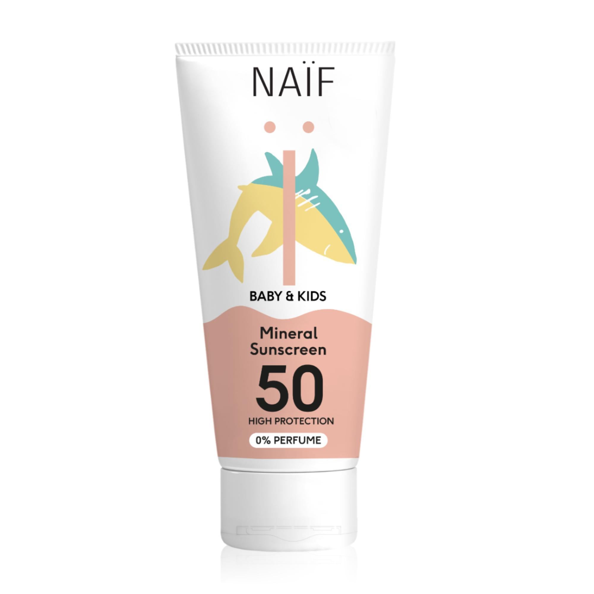NAÏF Baba és gyermek ásványi naptej SPF 50 illatanyag-mentes
