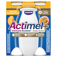 Danone Actimel+ őszibarack- és maracujaízű zsírszegény joghurtalapú ital 4 x 100 g (400 g)
