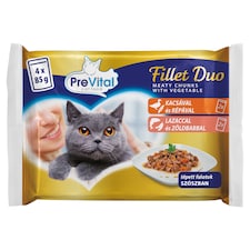 PreVital Fillet Duo nedves macskaeledel, macskatáp felnőtt macskáknak alutasakos 4 x 85 g
