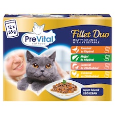 PreVital Fillet Duo nedves macskaeledel, macskatáp felnőtt macskáknak alutasakos 12 x 85 g