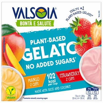 Valsoia vegán Cukormentes Gyümölcsjégkrém Csészében 4 x 129 ml
