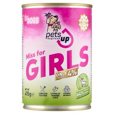 PetsUp Miss for Girls állateledel felnőtt kutyáknak vaddal, sárgarépával, tésztával, szószban 415 g