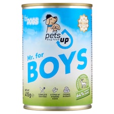 PetsUp Mr. for Boys állateledel felnőtt kutyáknak vaddal, sárgarépával, tésztával, szószban 415 g