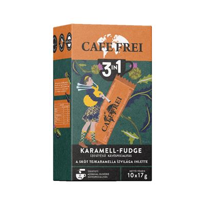 CAFE FREI Skót Karamell-Fudge Ízesítésű 3 az 1-ben Instant Kávéspecialitás 10 x 17 g