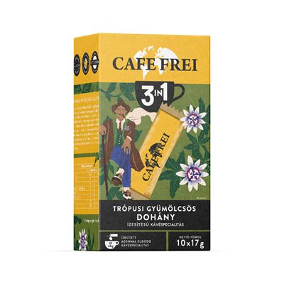CAFE FREI Trópusi Gyümölcsös Dohány Ízesítésű 3 az 1-ben Instant Kávéspecialitás 10 x 17 g