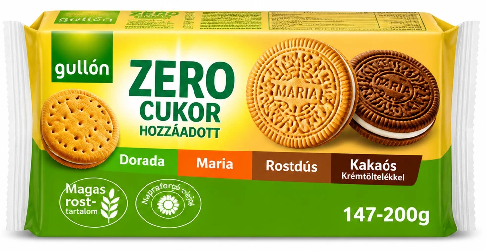 Gullon cukormentes keksz Dorada, Maria, rostdús, kakaós keksz krémtöltelékkel