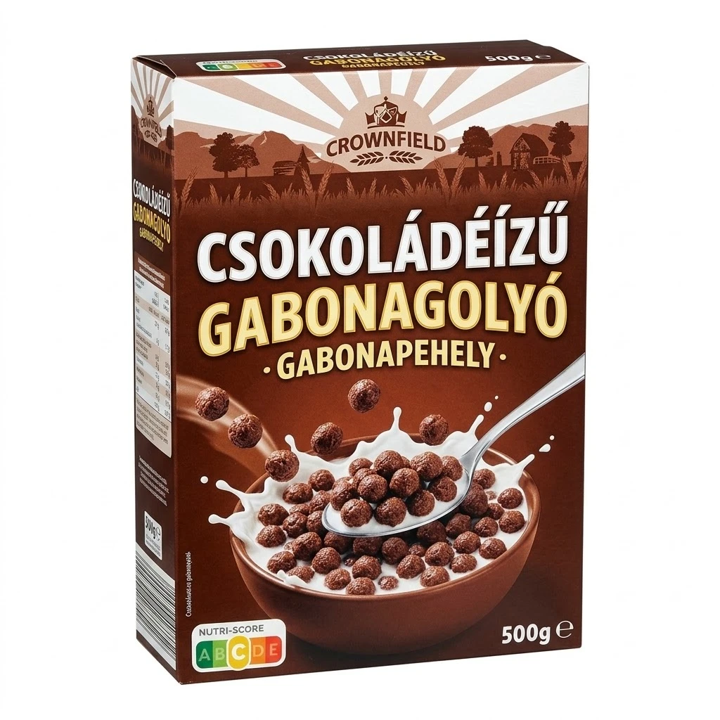 CROWNFIELD Csokoládéízű gabonagolyó / gabonapehely