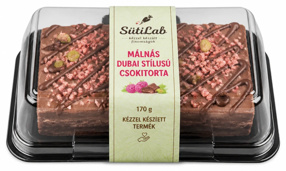 SütiLab málnás dubai stílusú csokitorta csomagolt