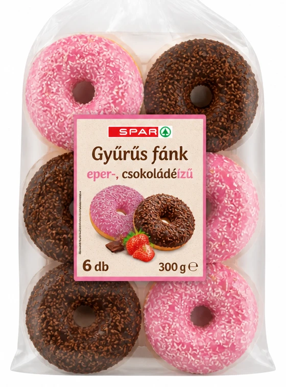 Gyűrűs fánk eper-, csokoládéízű