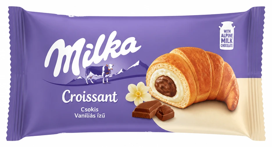 Milka croissant csokis, vaníliás, csomagolt