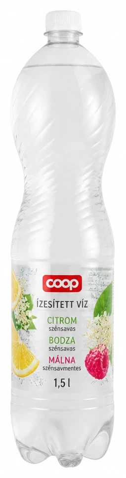 Coop ízesített víz Citrom szénsavas, Bodza szénsavas, Málna szénsavmentes